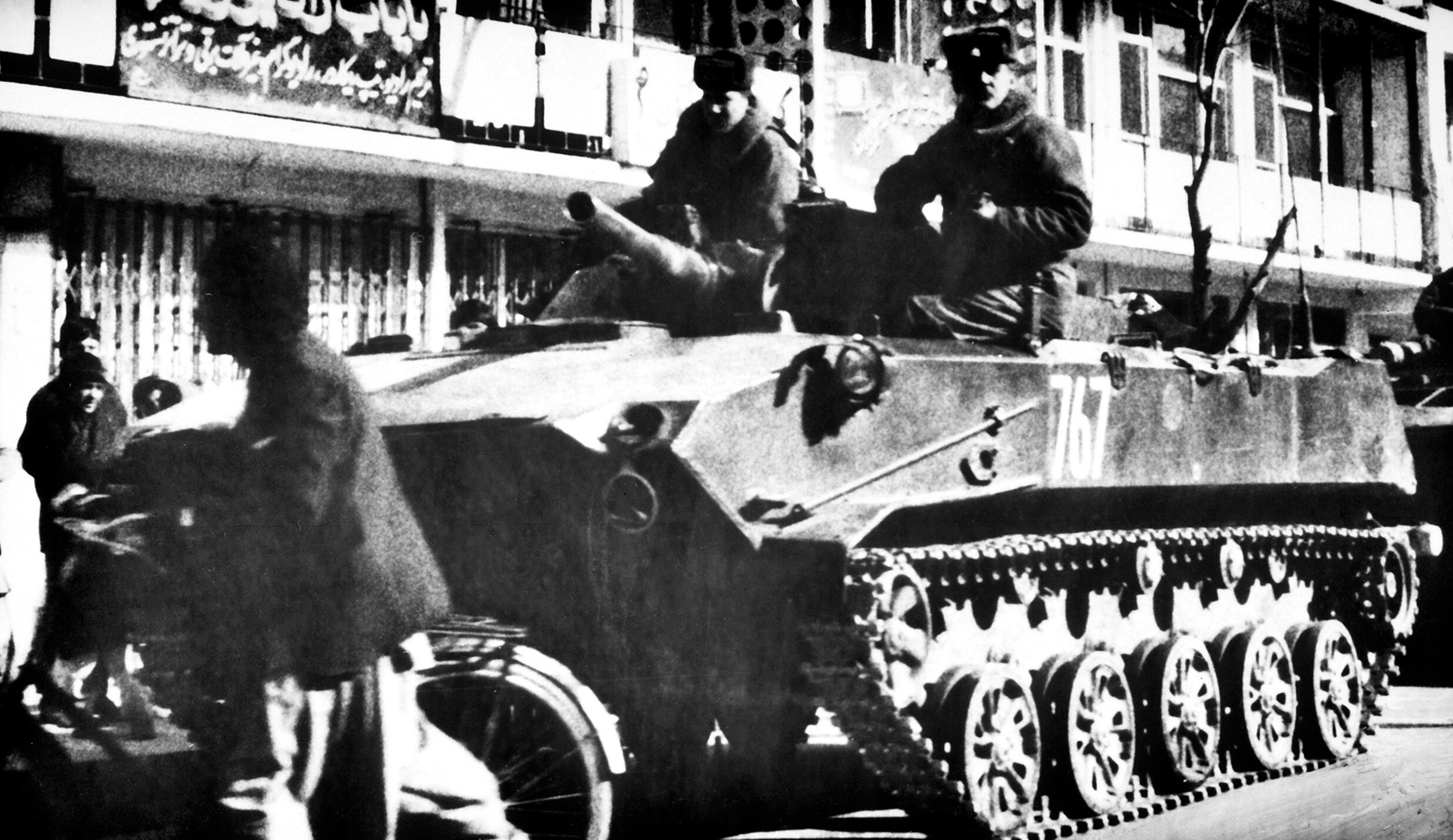 Soviet paratroopers aboard a BMD-1 in Kabul during the Soviet-Afghan War 